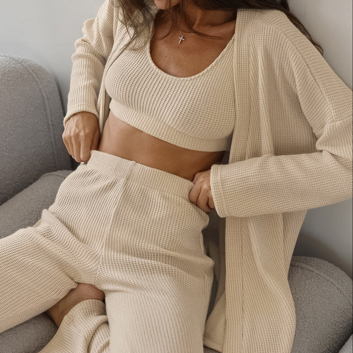 Dame hyggelig strik-loungewear med bælte Stilla