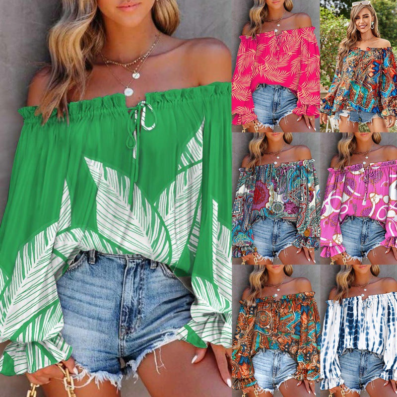 Dame Off-Shoulder Bohemian Bluse med flydende ærmer Stilla