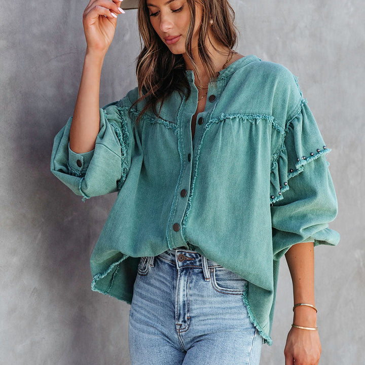 Dame afslappet jeans skjorte bluse Stilla
