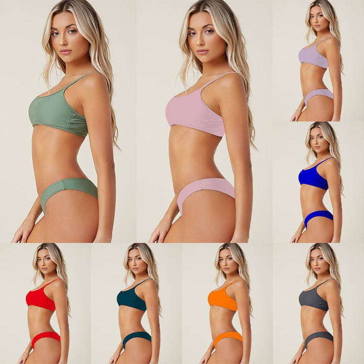 Dame bikini sæt med sporty cropped top og høj benudskæring Skovae