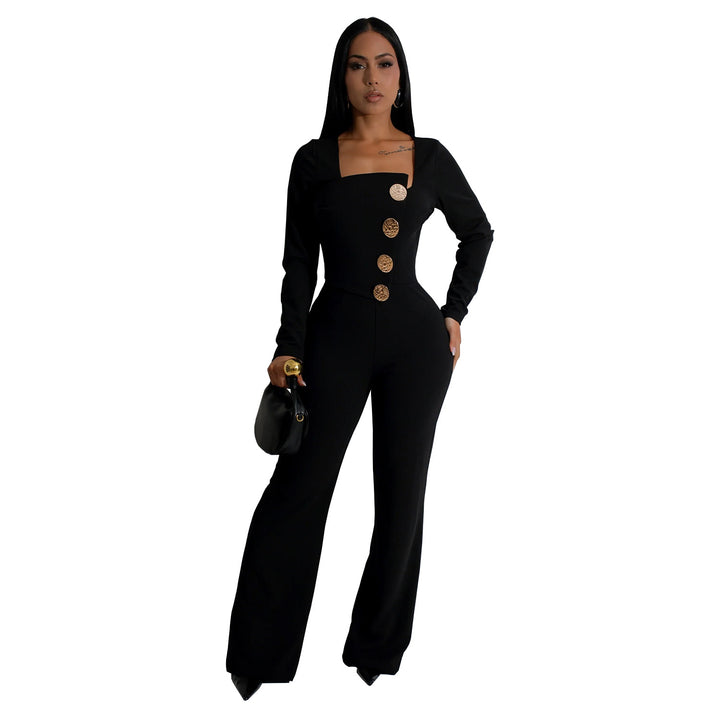 Dame Elegant Jumpsuit med firkantet udskæring og raffinerede knapdetaljer Stilla