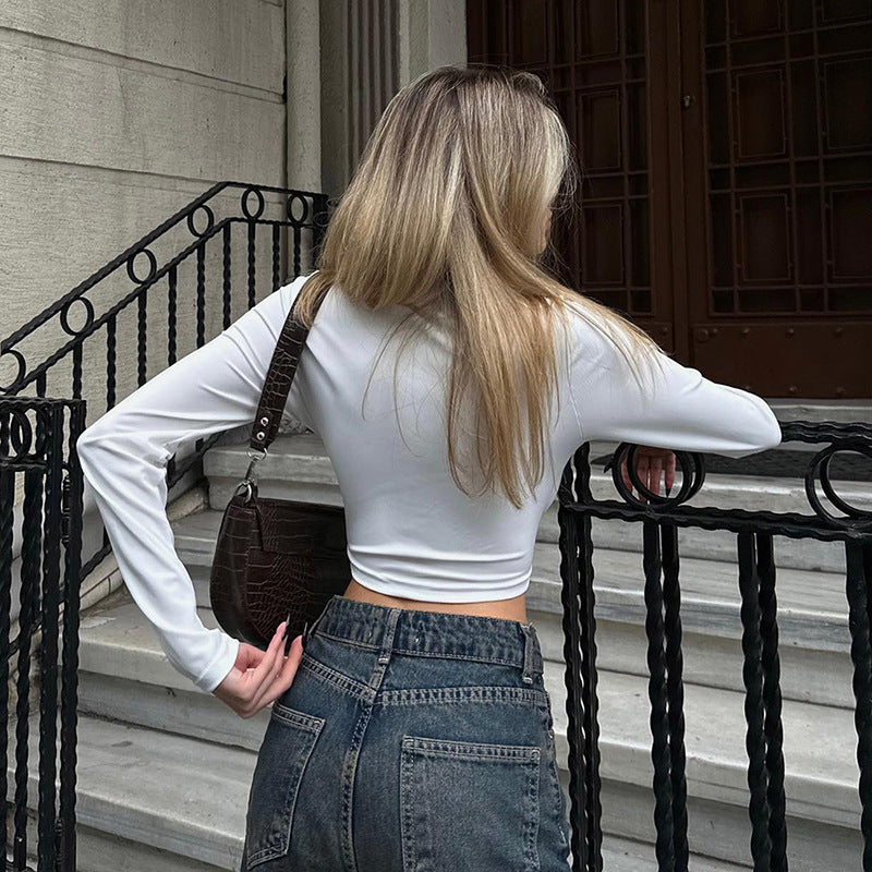 Femme Cropped Zip-Up Langærmet Top med Rynkning Stilla