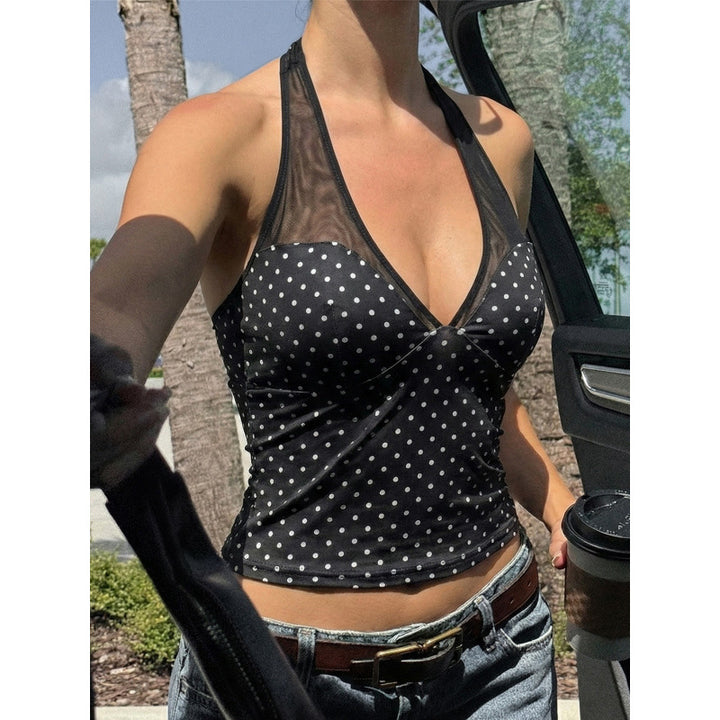 Damen Polka-Dot Top mit V-Ausschnitt und spezifischem Schnitt Skovae