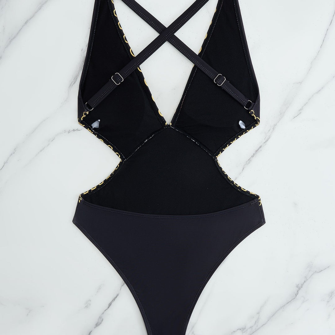 Dame én-delt badesuit med elegant mønster og skimrende detaljer Skovae