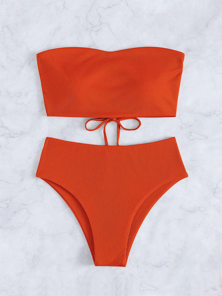 Dame Ribbet Bandeau Bikini Sæt Stilla