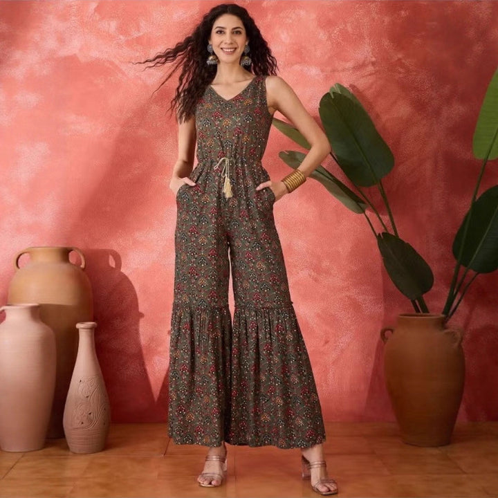 Dame vintage-inspireret jumpsuit med bredt ben og taljering Skovae