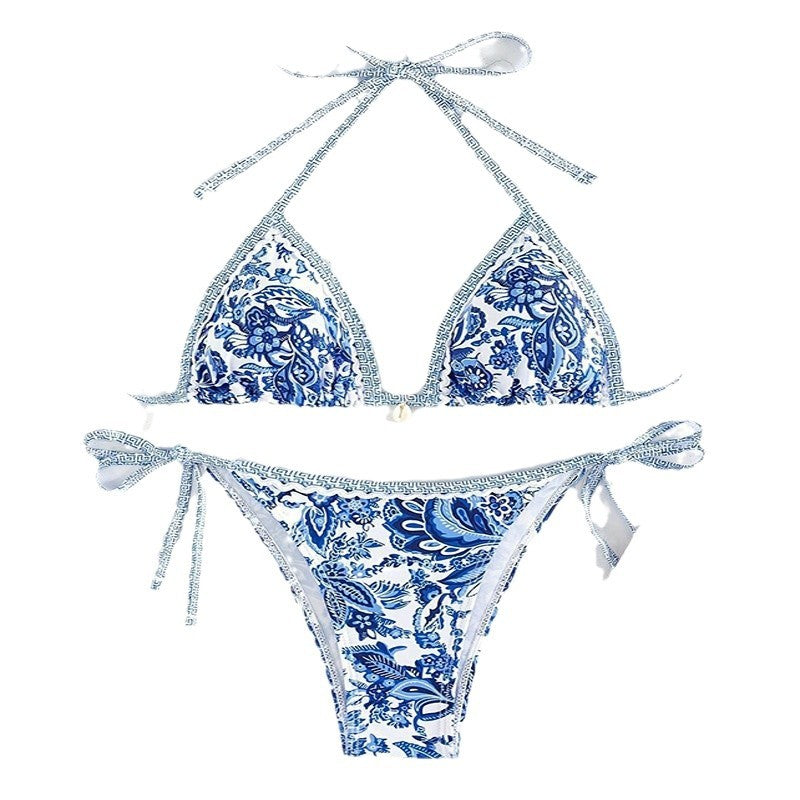 Dame triangle bikini med blomster mønster og justerbare bånd Skovae