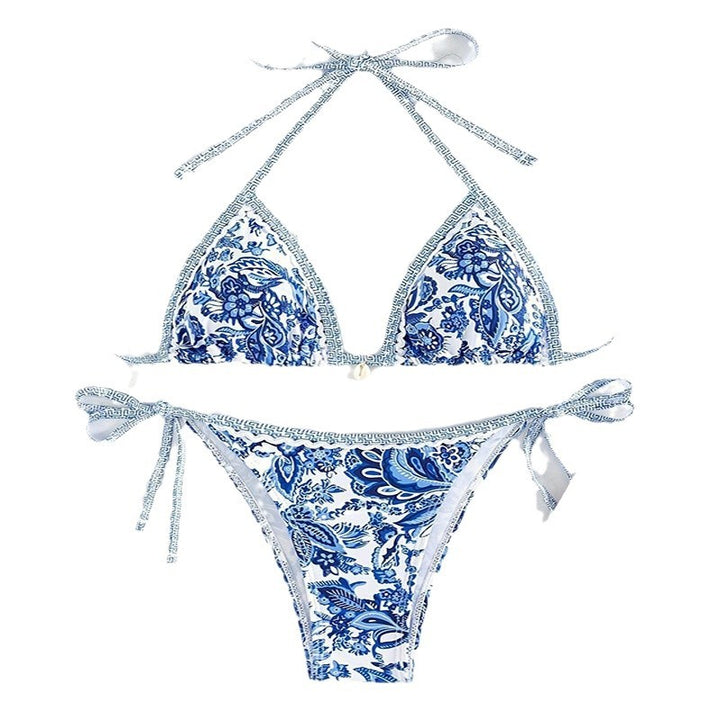 Dame triangle bikini med blomster mønster og justerbare bånd Skovae