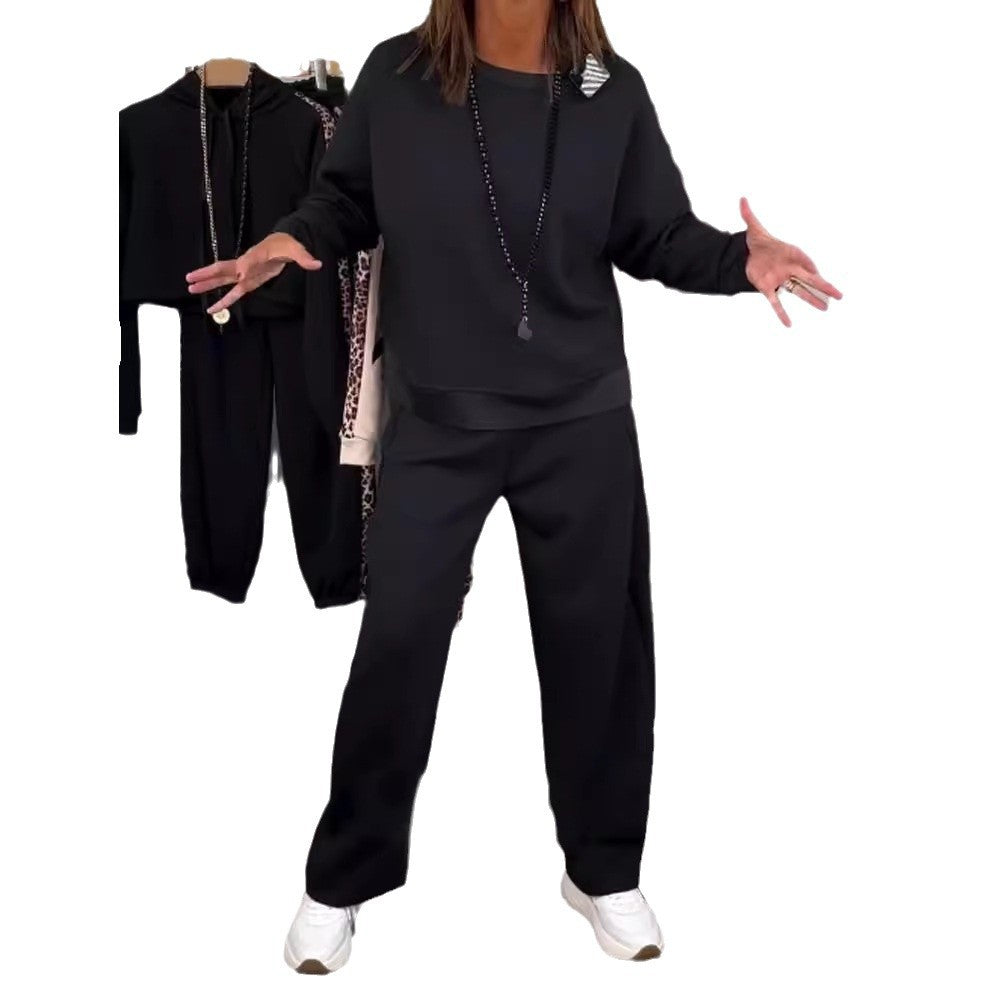 Dame nan Oversize-jogging-sæt med kasseformet sweatshirt og bred palazzo-bukser med dekorativt sidelært bånd Skovae