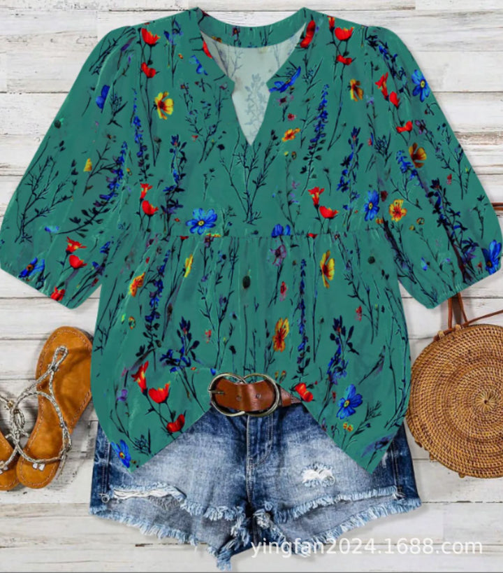 Dame Floral Print Peplum Bluse Stilla