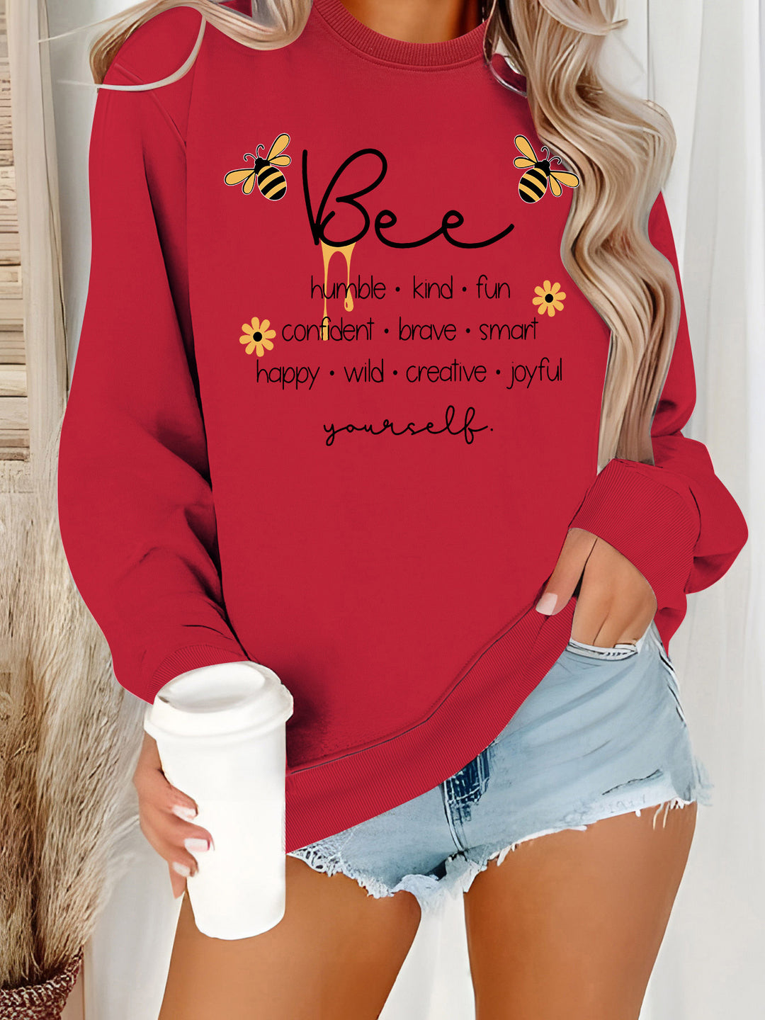 Dame sweatshirt med inspirerende bi-motiv og positive affirmationer Stilla