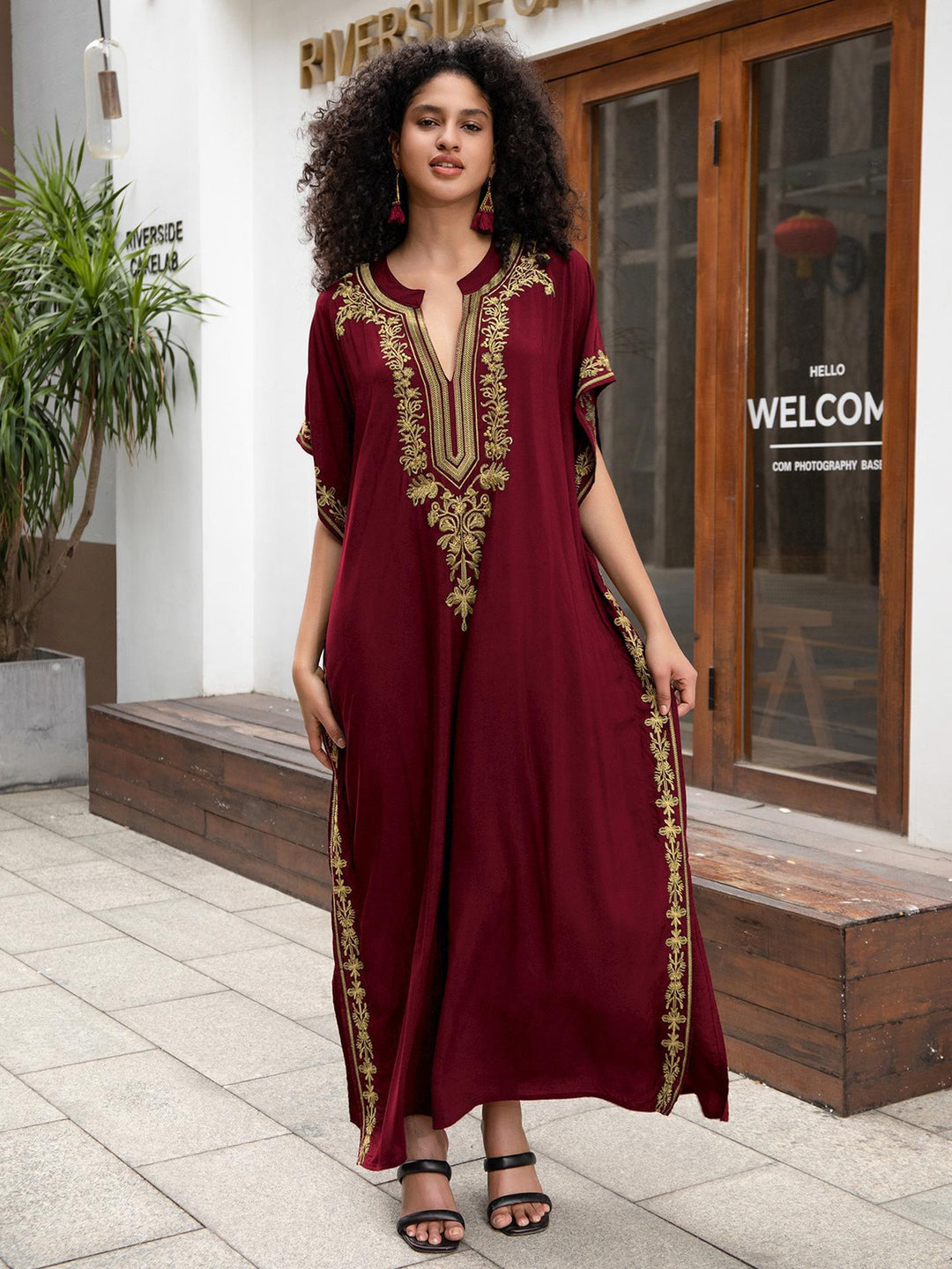 Dame Elegant Kaftan med kunstfærdige broderidetaljer Stilla