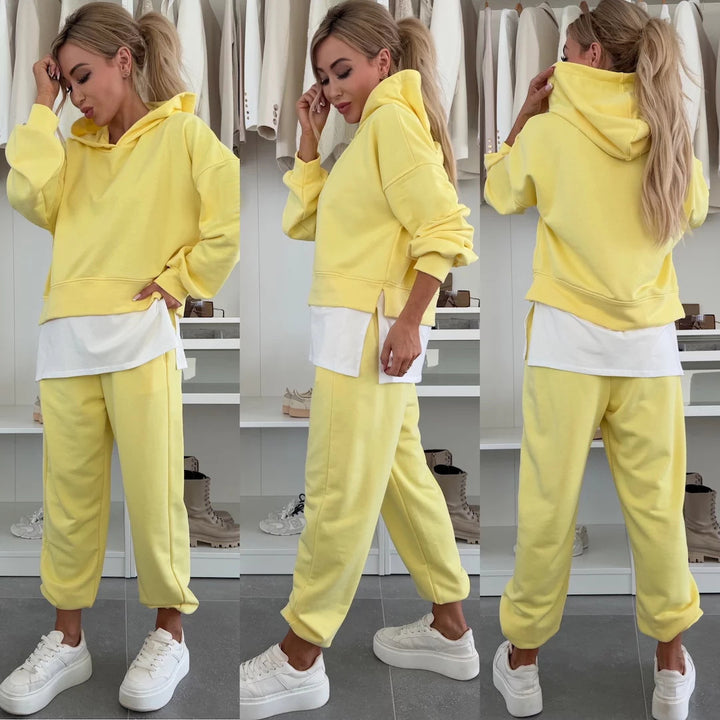 Dame afslappet hoodie og joggers sæt med praktiske lommer og elastisk taljeband