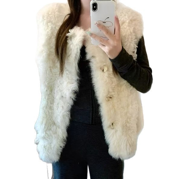 Dame Fluffy Vest med Knapdetaljer Stilla