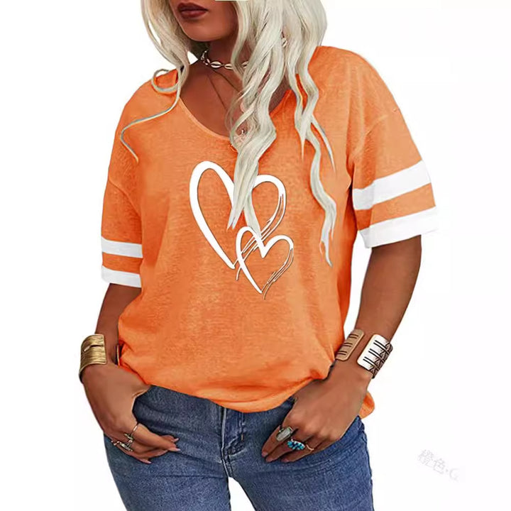 Damer afslappet T-shirt med kreativt hjerte design og sporty ærmer Stilla