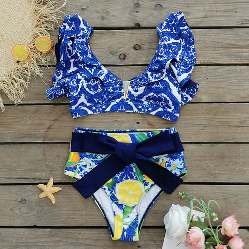 Dame Bikini-sæt med raffineret flæsedesign og elegant taljebånd Stilla