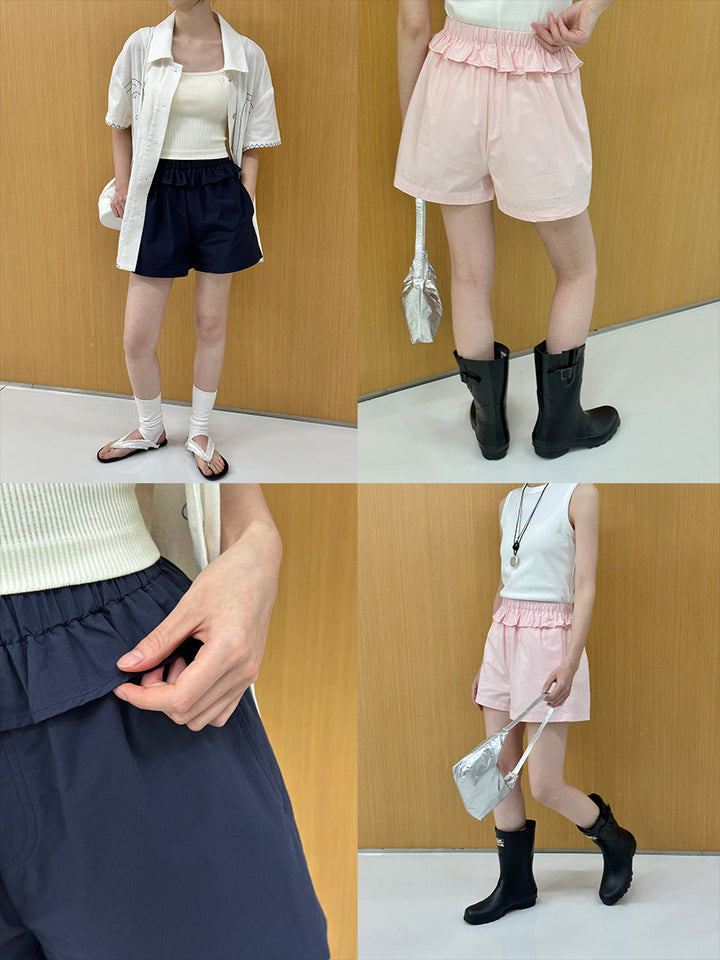 Dame luftige kort shorts med dekorativ flæsekant Stilla