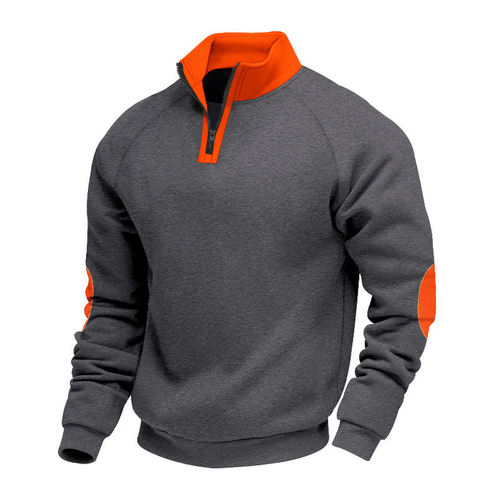 Herren halvlyn-hoodie fleecepullover med stående krave raglanærmer og albuebetræk Skovae