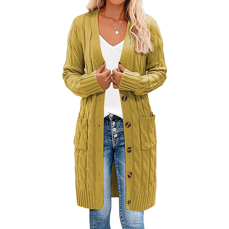 Kvindernes chunky strikket cardigan med lomme og knaplukning Stilla