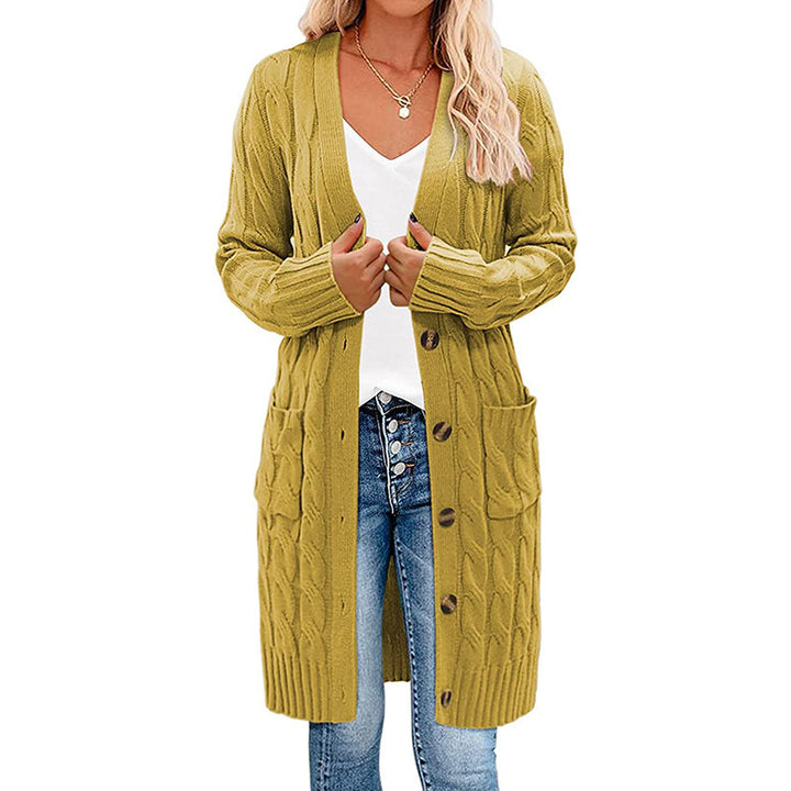 Kvindernes chunky strikket cardigan med lomme og knaplukning Stilla