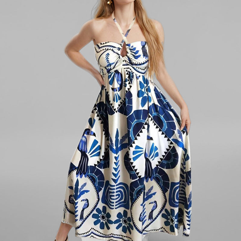 Kvinders elegante sommer maxi kjole med bandeau halsudskæring og blomsterprint Stilla