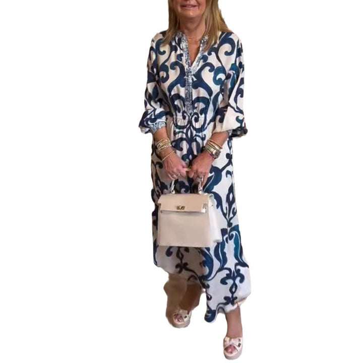 Dame maxikjole med elegant bølgemønster og luftige ærmer Stilla