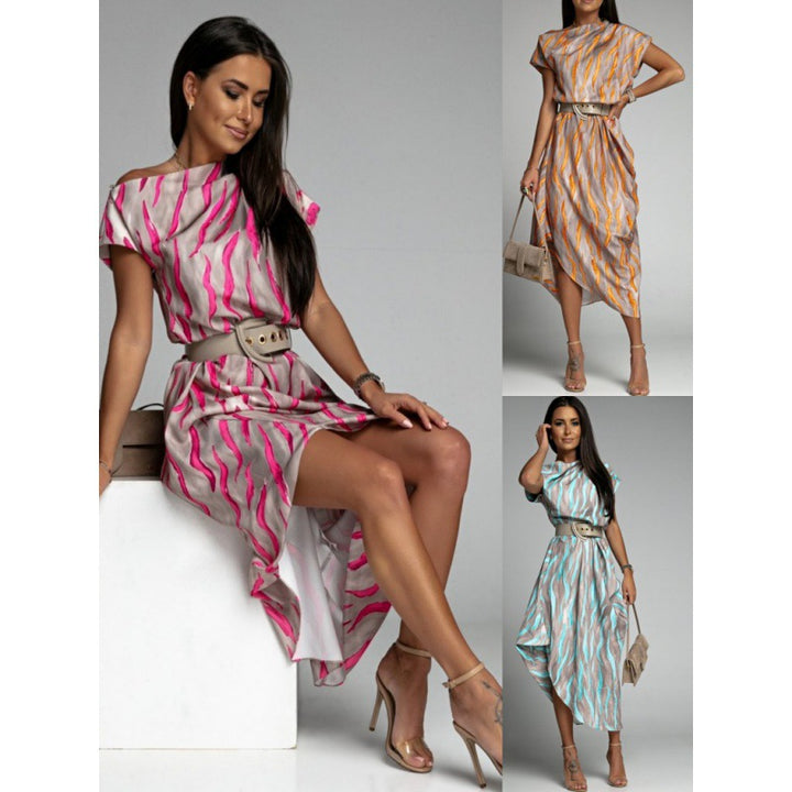 Dame asymmetrisk midikjole med unikt print Stilla