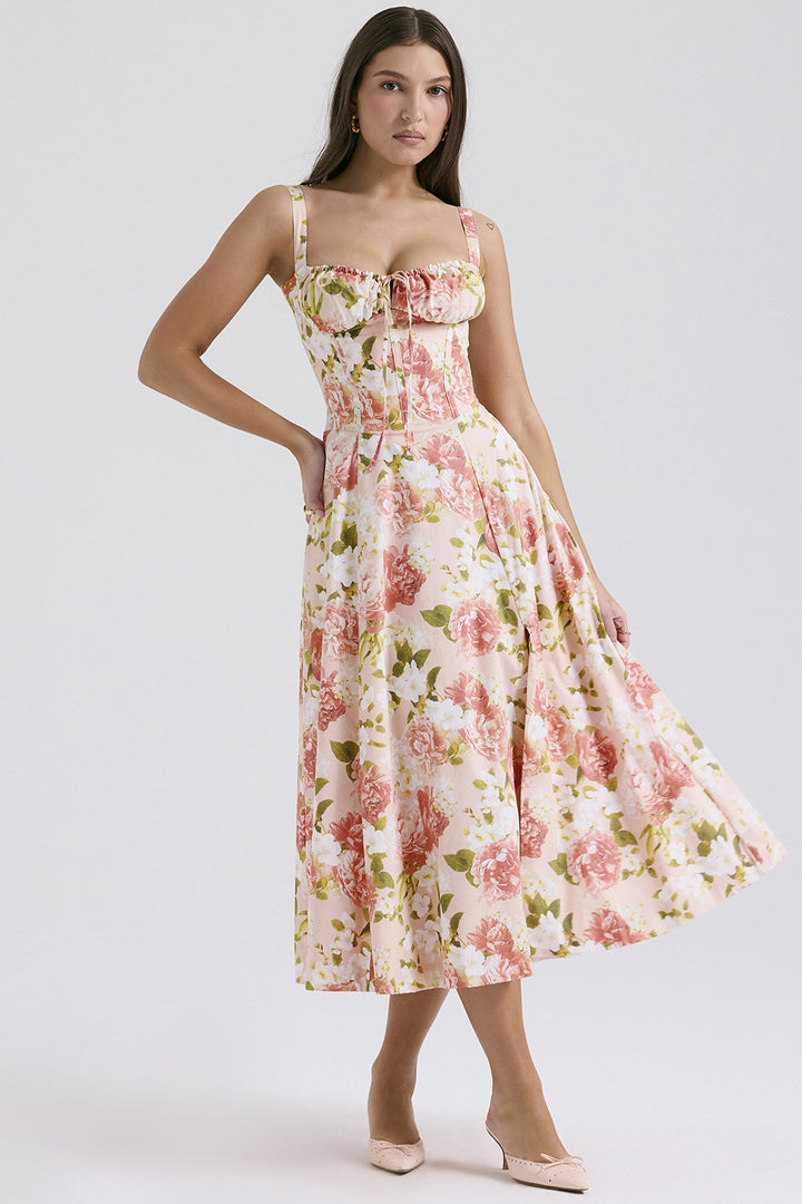 Dame maxikjole med romantisk blomsterprint og elegant snit Stilla