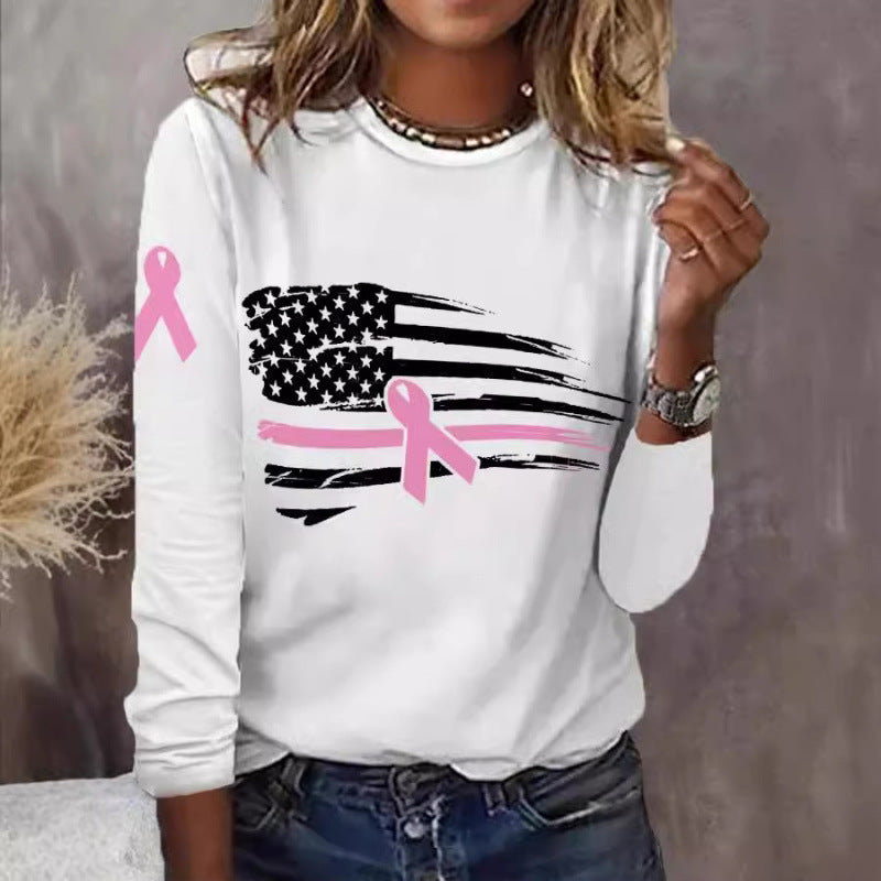 Kvinders casual T-shirt med kreativt flag- og sløjfedesign Skovae