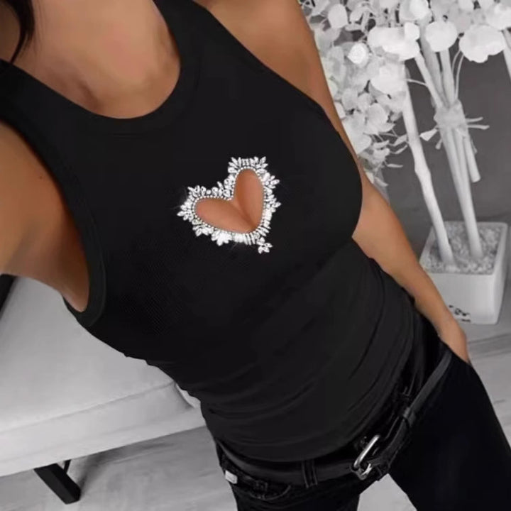 Damer Sporty Tanktop med hjerteudskæring og glitrende dekoration Skovae