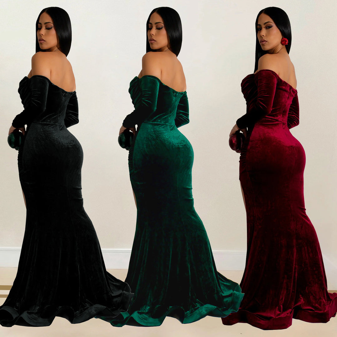 Dame Elegant aftenkjole med off-shoulder silhuet og raffinerede ruffle detaljer Stilla