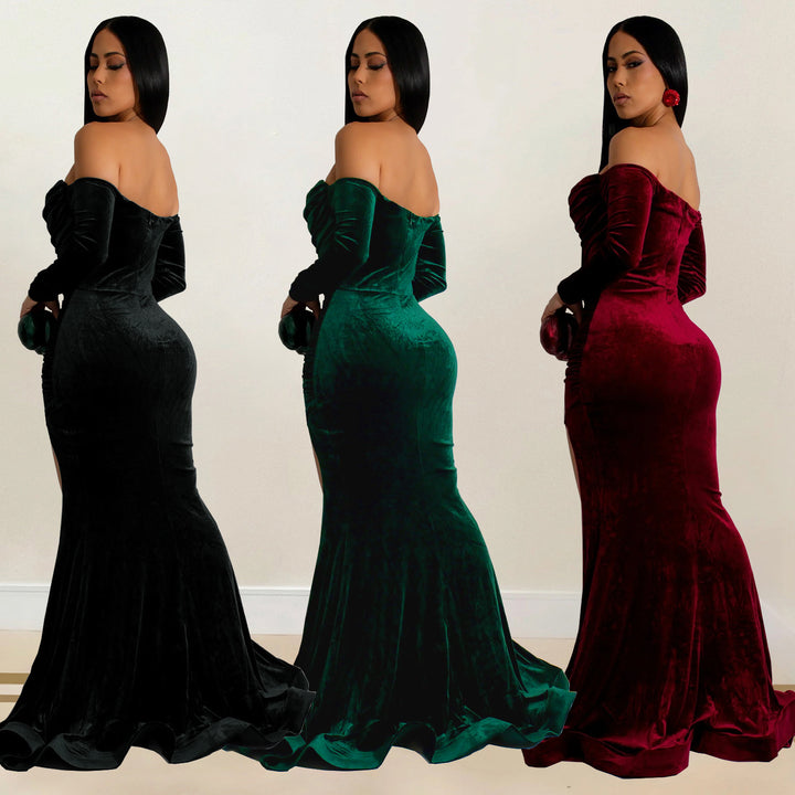 Dame Elegant aftenkjole med off-shoulder silhuet og raffinerede ruffle detaljer Stilla