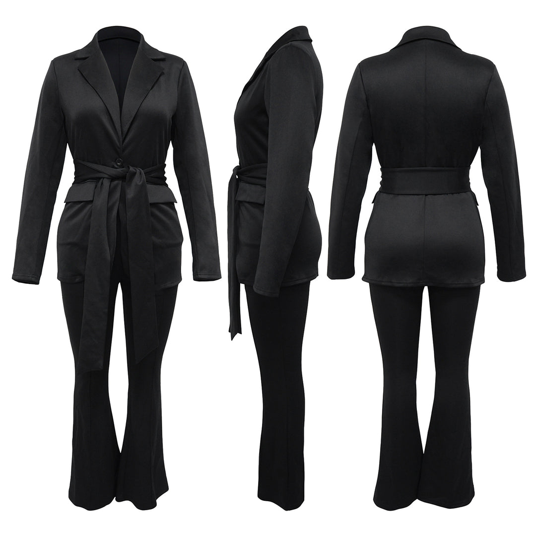 Damer Elegant Blazer og Bukser Ensemble med Taljebælte Stilla