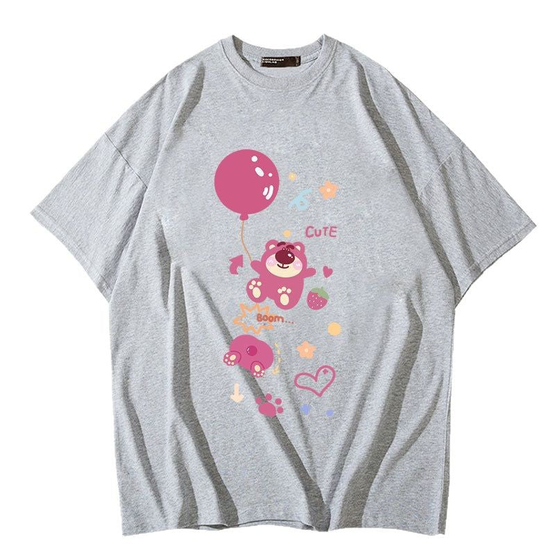 Dame Oversized T-shirt med legende bjørnemotiv og farverig grafiktryk Stilla