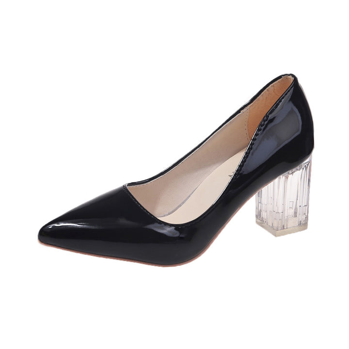 Dame klassiske pumps med transparent blokhæle og spidse frontkapper Stilla