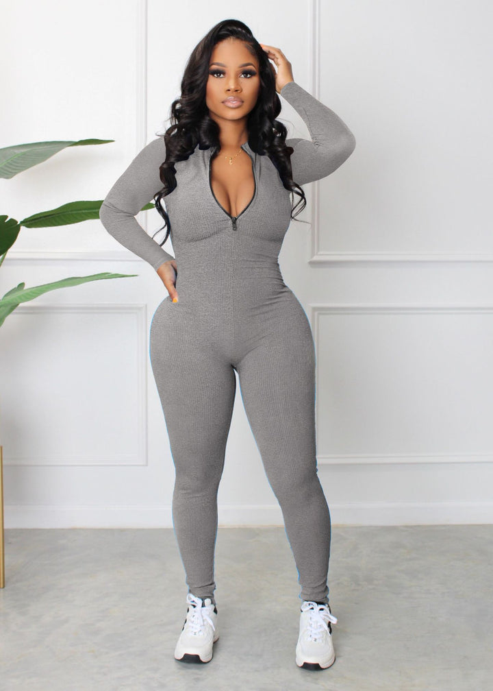 Dame sporty langærmet jumpsuit med lynlås og tætsiddende snit Stilla