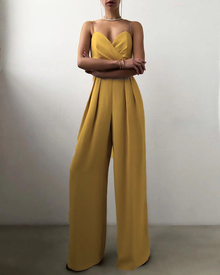 Dame elegant jumpsuit med dyb V-udskæring og vide ben Skovae