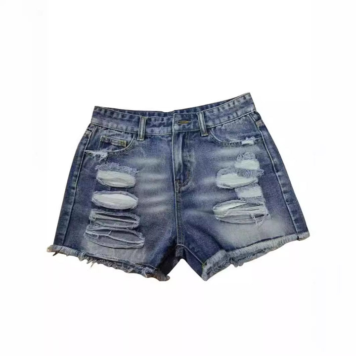 Dame Destroyed Denim Shorts i moderne look med frynser Skovae