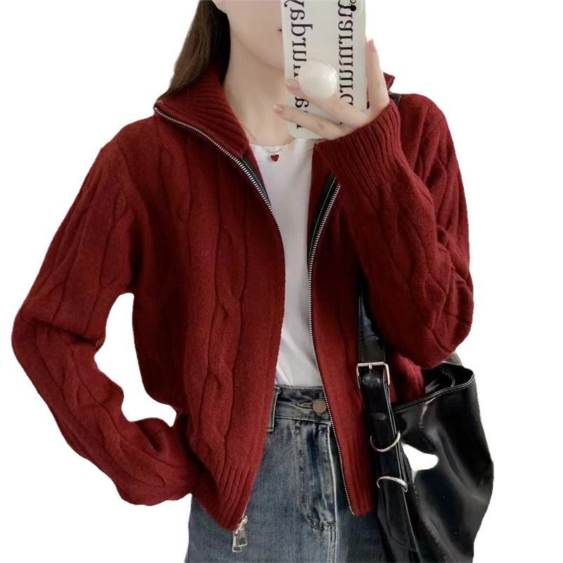 Dame zip cardigan med snor Stilla