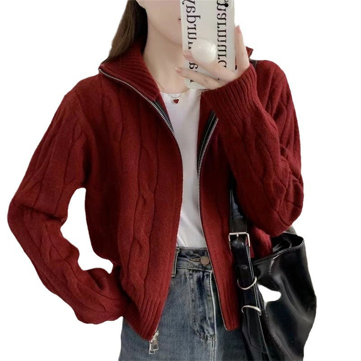 Dame zip cardigan med snor Stilla