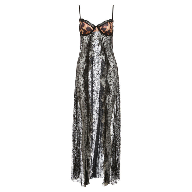 Dame transparent spids maxikjole med forførende bustier Stilla