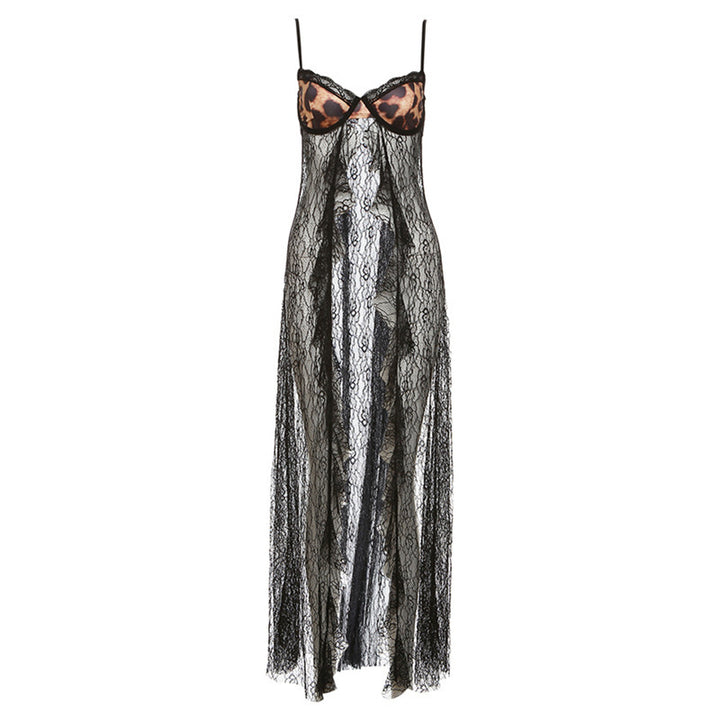 Dame transparent spids maxikjole med forførende bustier Stilla