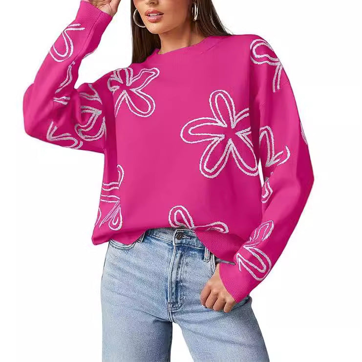 Damer afslappet striktrøje med blomsterdesign Stilla