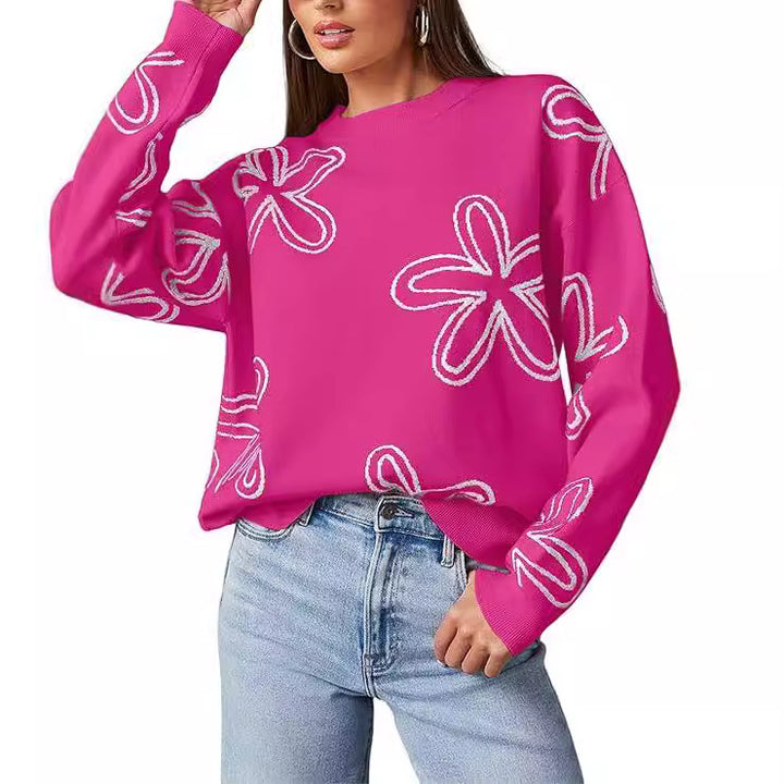 Damer afslappet striktrøje med blomsterdesign Stilla