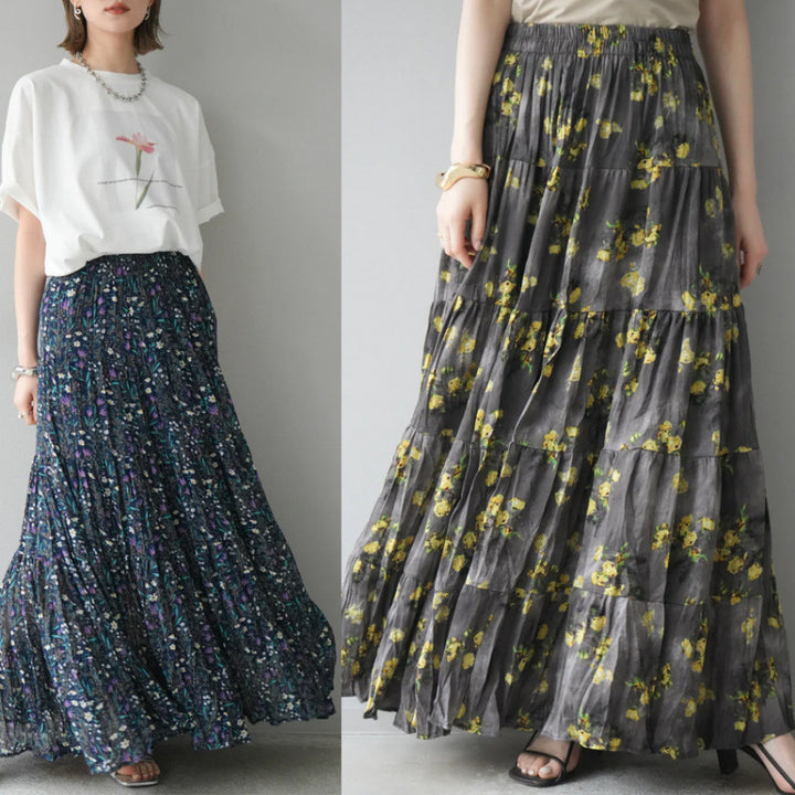 Kvinder Trin Blomster Maxi Nederdel Stilla