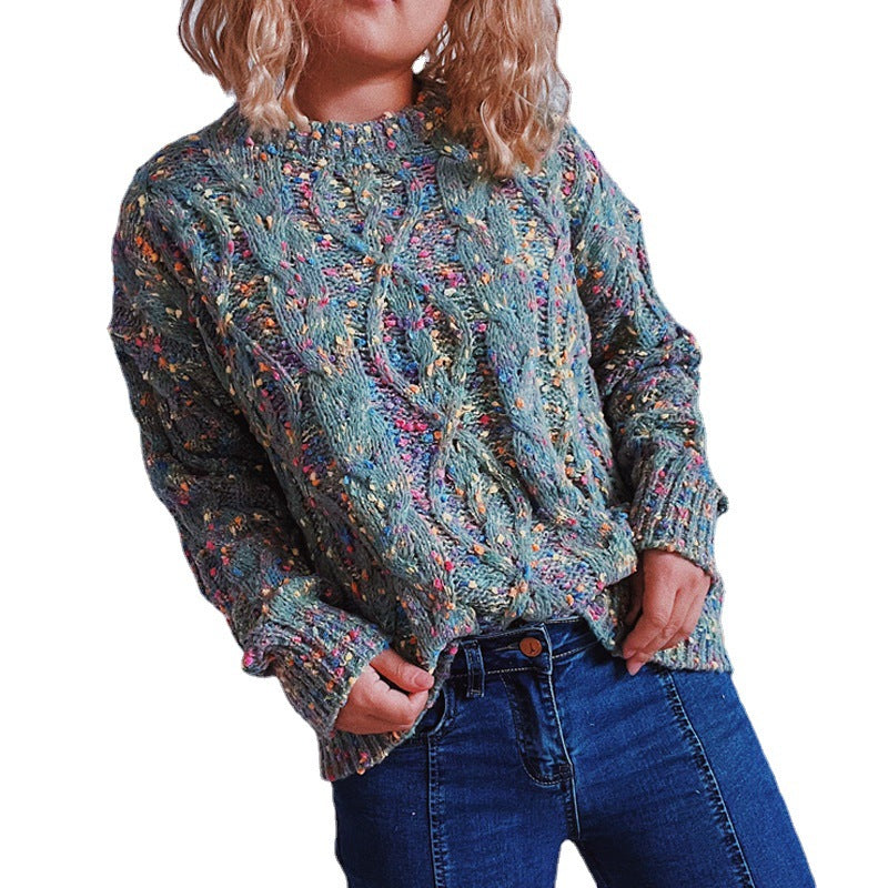 Kvinders chunky strikket sweater med farverigt strikkemønster Stilla