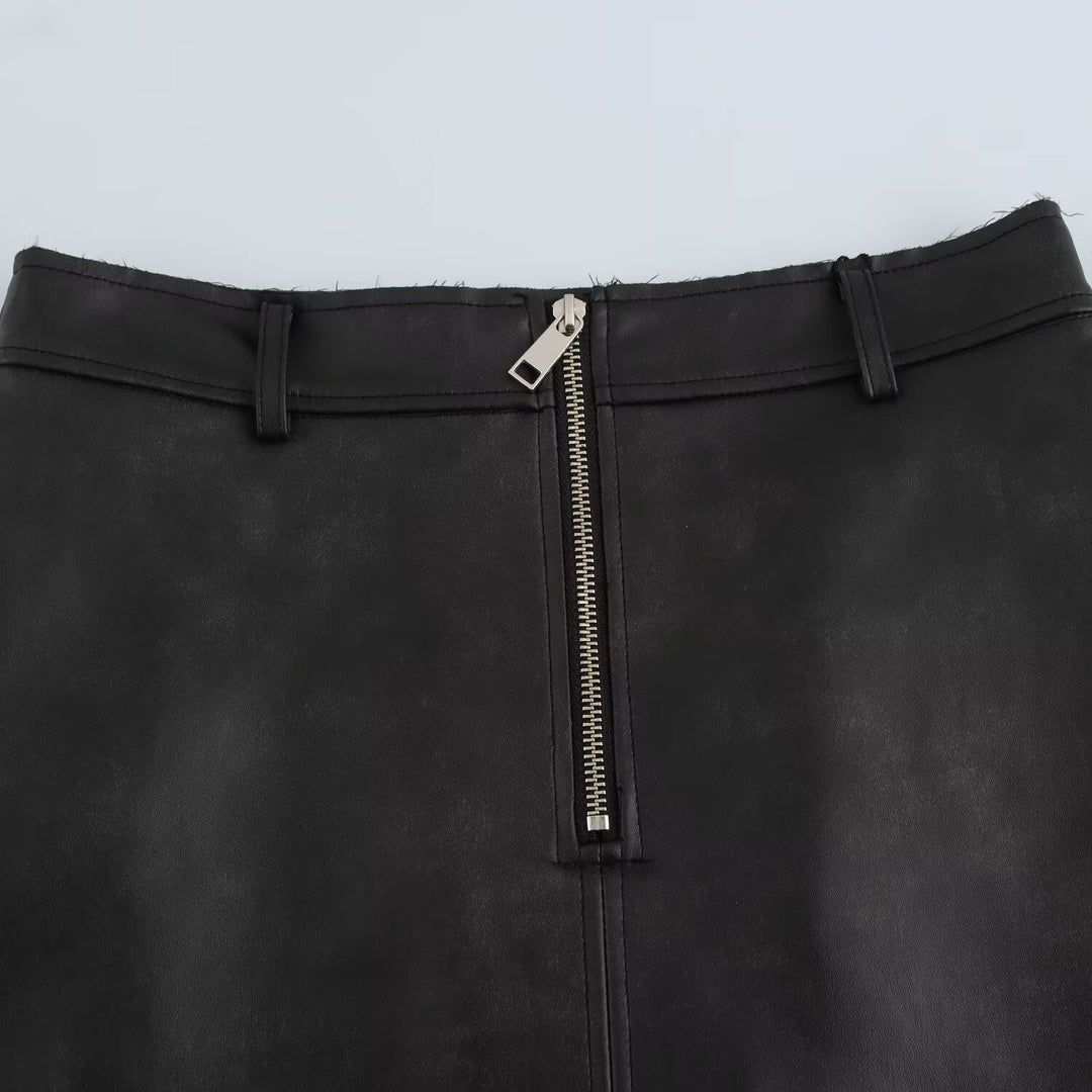 Stilla | Trendy Forår Faux Læder Midi Skørt