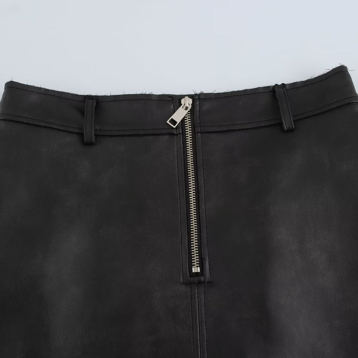 Stilla | Trendy Forår Faux Læder Midi Skørt