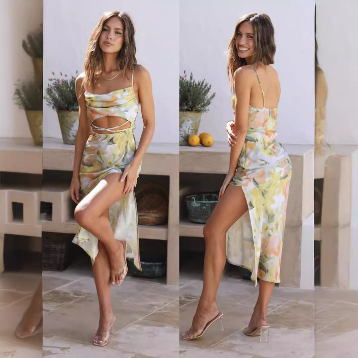 Kvinder Blomster Cut-Out Maxi Kjole Stilla