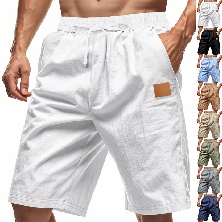 Herrer nano lette fritids-Bermudashorts med elastisk talje, snøre og diskret læderapplikation Skovae